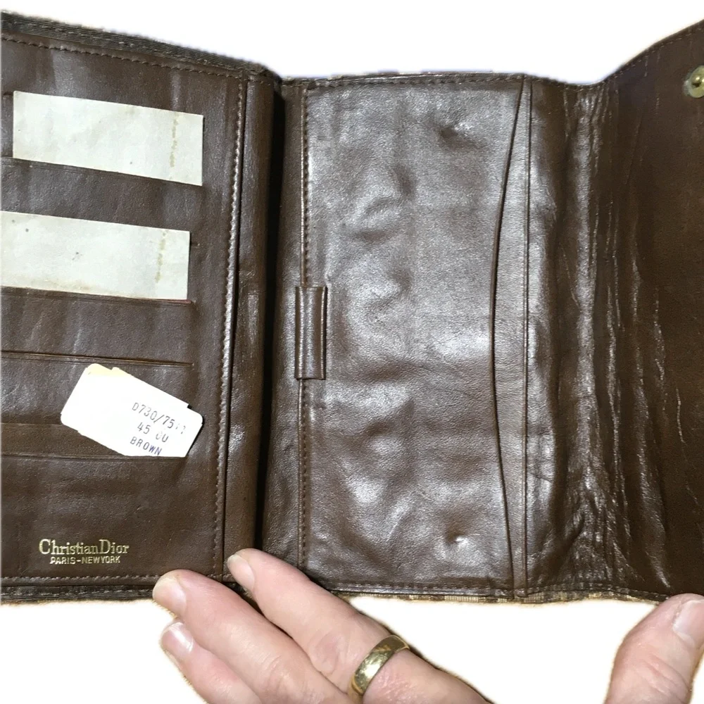 Christian Dior Vintage Trotter Brown Checkbook Wallet Never Used NOS RARE